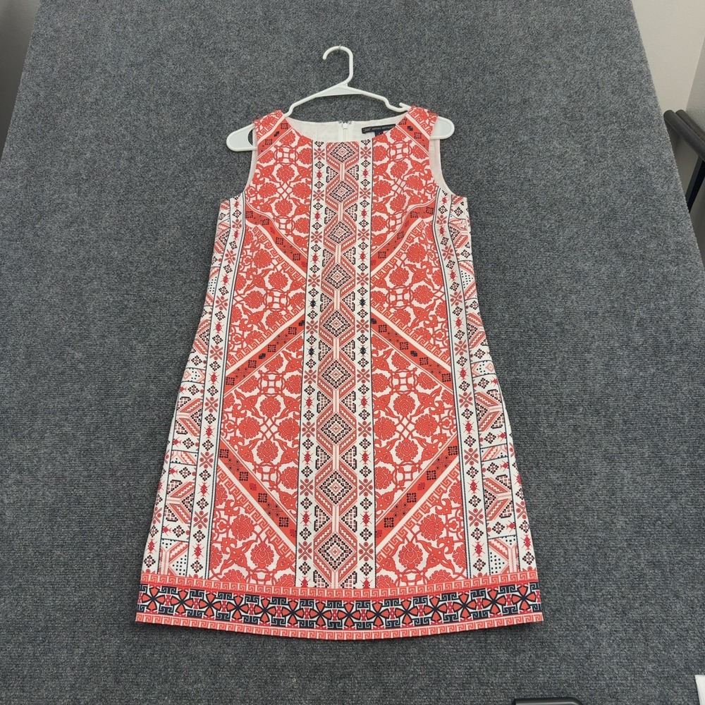 Brooks Brothers Dress Womens 4 Red Polyester Geometric Sleeveless Shift Preppy